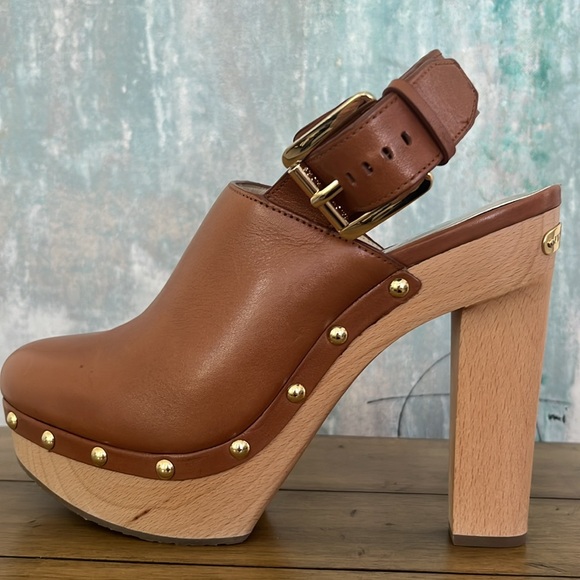 NWOT MICHAEL Michael Kors Adjustable Leather Studded Platform Slingback - Picture 11 of 11